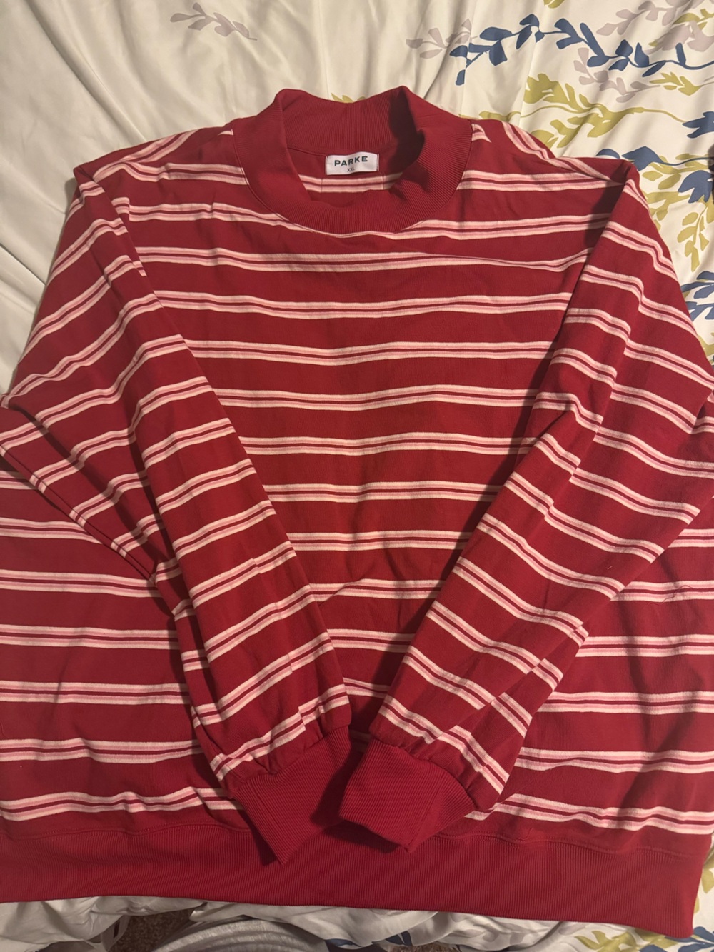 Parke Valentine striped Mockneck pullover